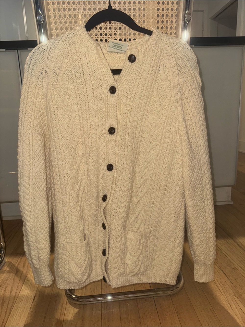 Cream Cable Knit Button-Front Sweater Cardigan - Unbranded